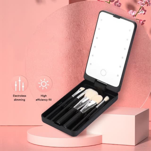 Make-up børste sæt 5 børster genopladeligt LED lys spejl
