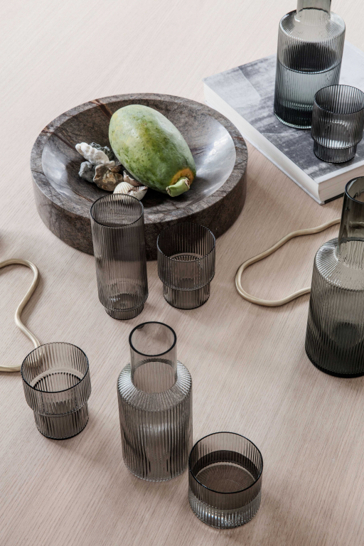 Ferm Living Ripple glazen set van 4 Smoked Glass