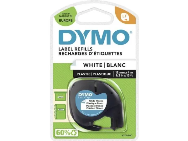Labeltape DYMO® LetraTAG 12mm x 4m hvid plasttape