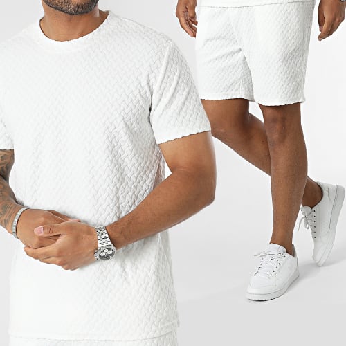 Ensemble Tee Shirt Et Short Jogging Blanc