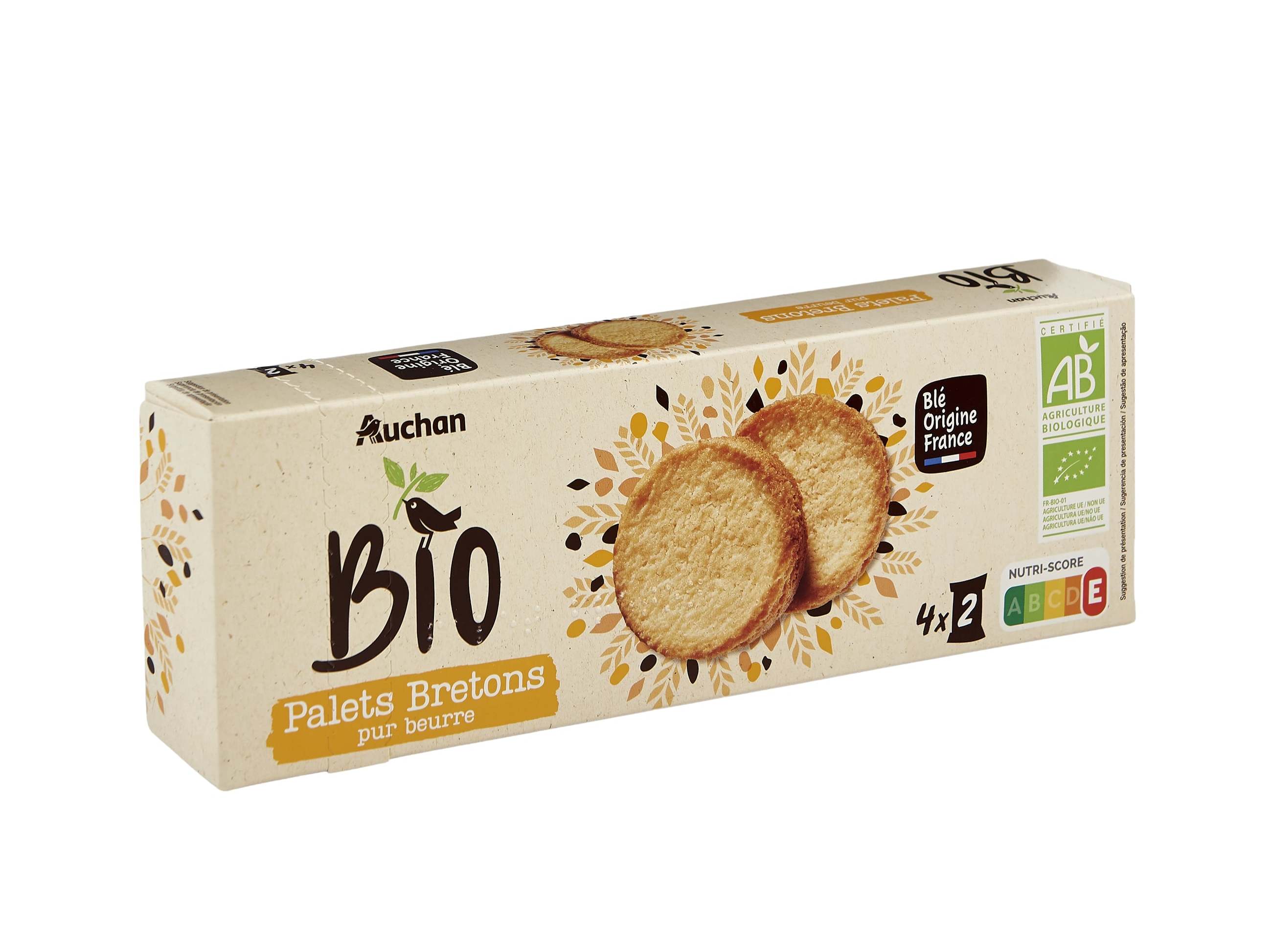 BOLACHA AUCHAN BIO PALETS BRETONS 4SAQ 125G