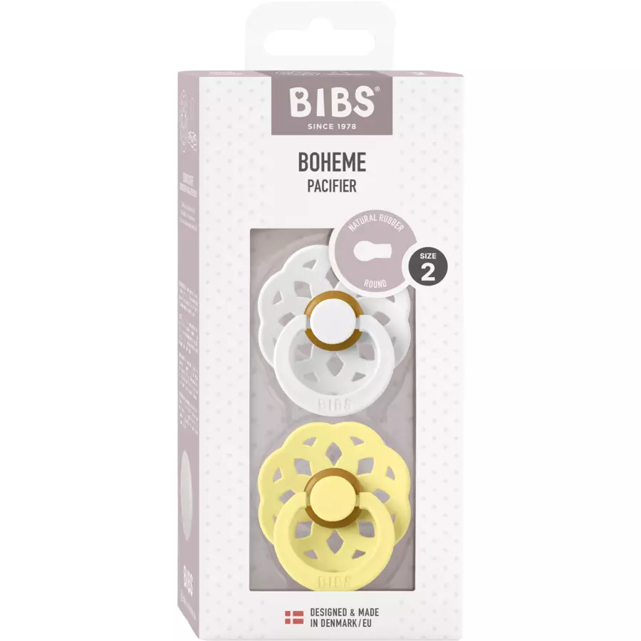 BIBS® Schnuller Boheme 0-6 Monate White & Sunshine, 2 Stk.