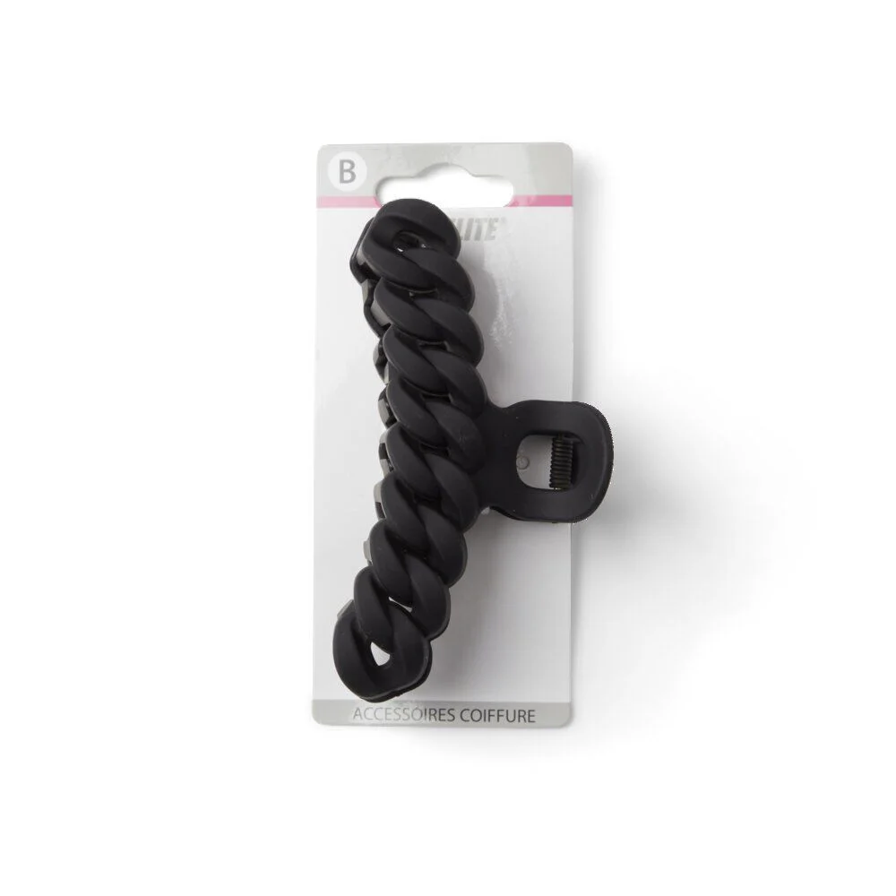 Pince à cheveux effet tressé plastique noir mat 11cm