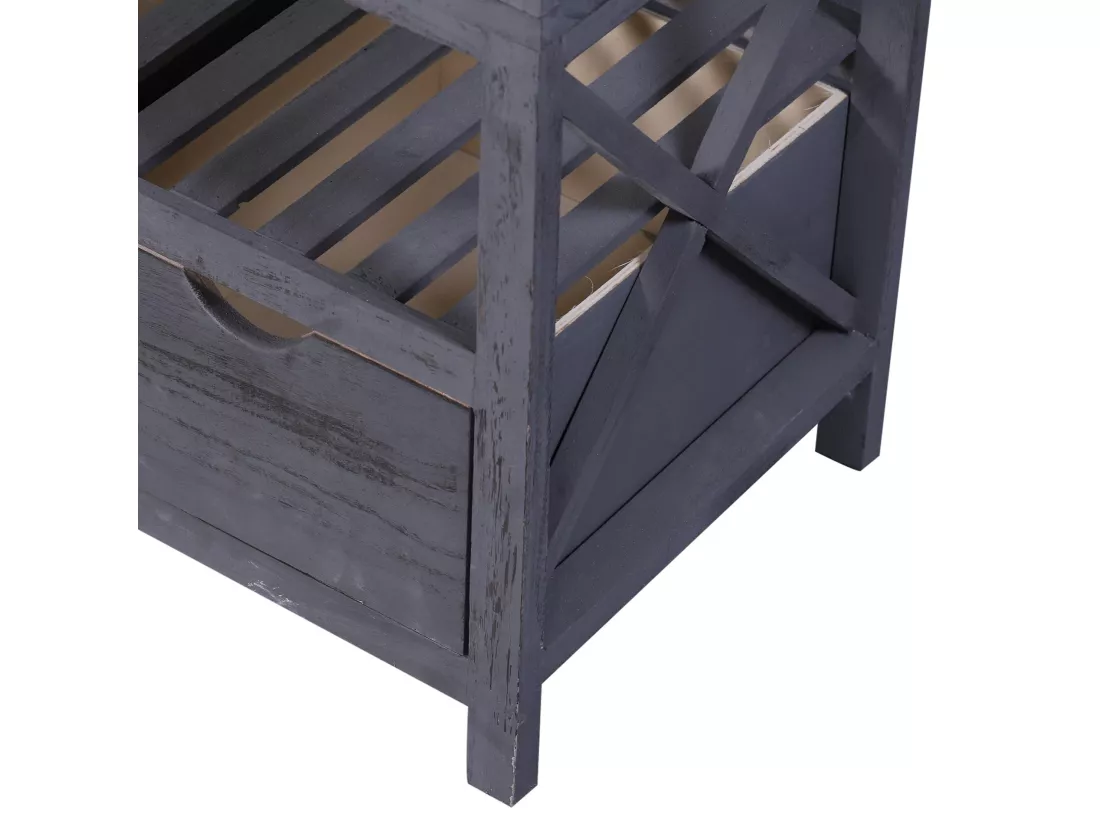 Banc Banquette Assise 2 Tiroirs Bois Gris Shabby Chic 43x65x34