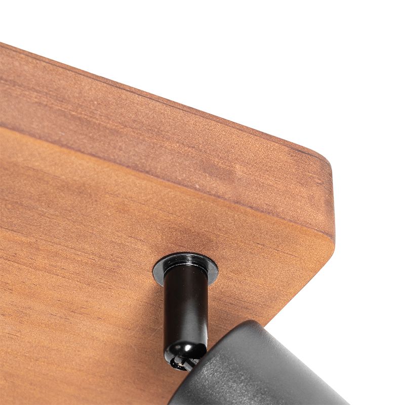 Industriële spot zwart met hout 4-lichts - Kristina