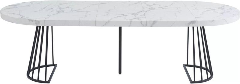 FIRELA - Uitschuifbare Eettafel - Wit Marmereffect en Zwart - MDF en Staal - 2 tot 12 Plaatsen
