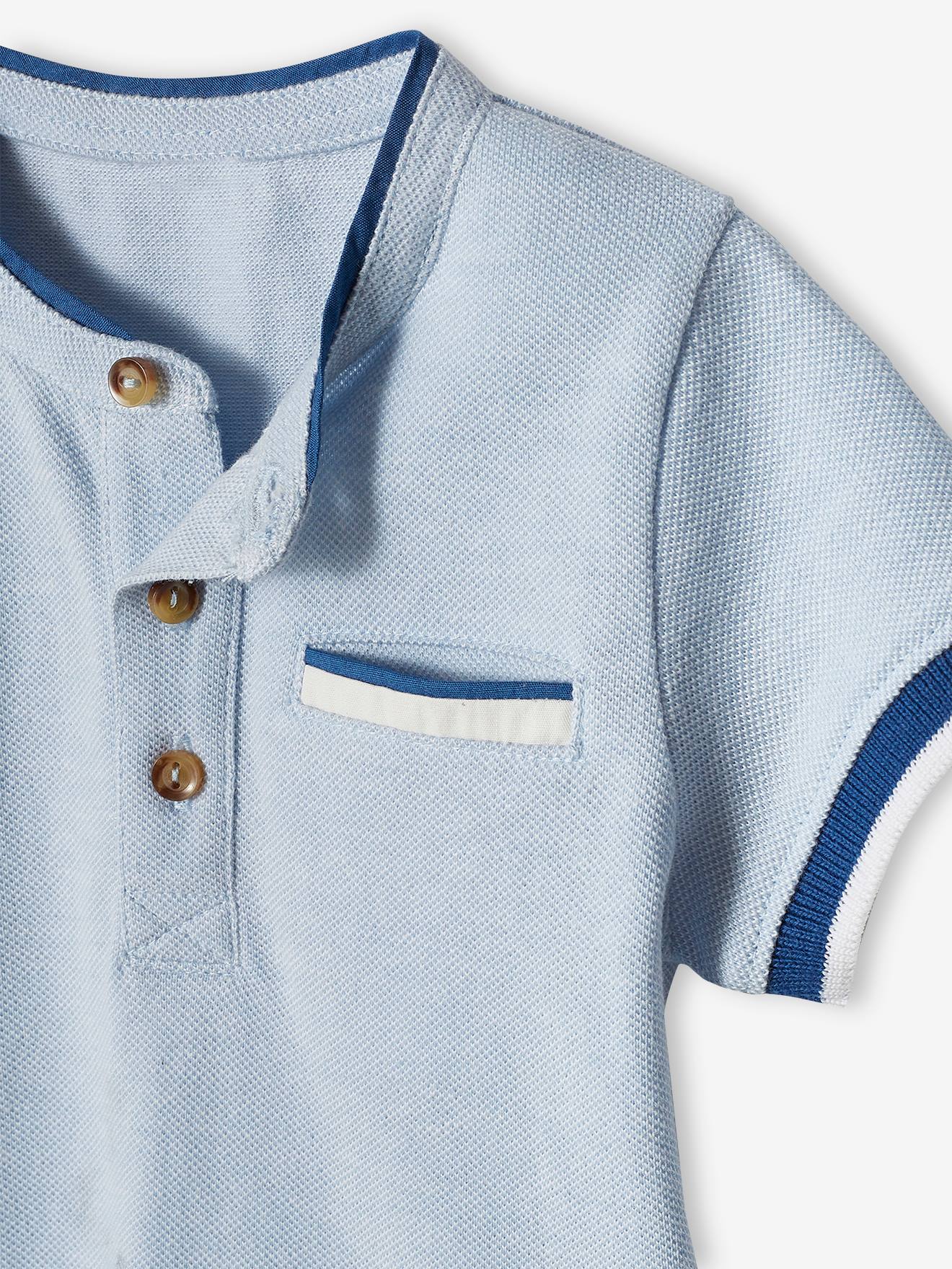 Camisa polo azul-clara em malha piqué para bebê