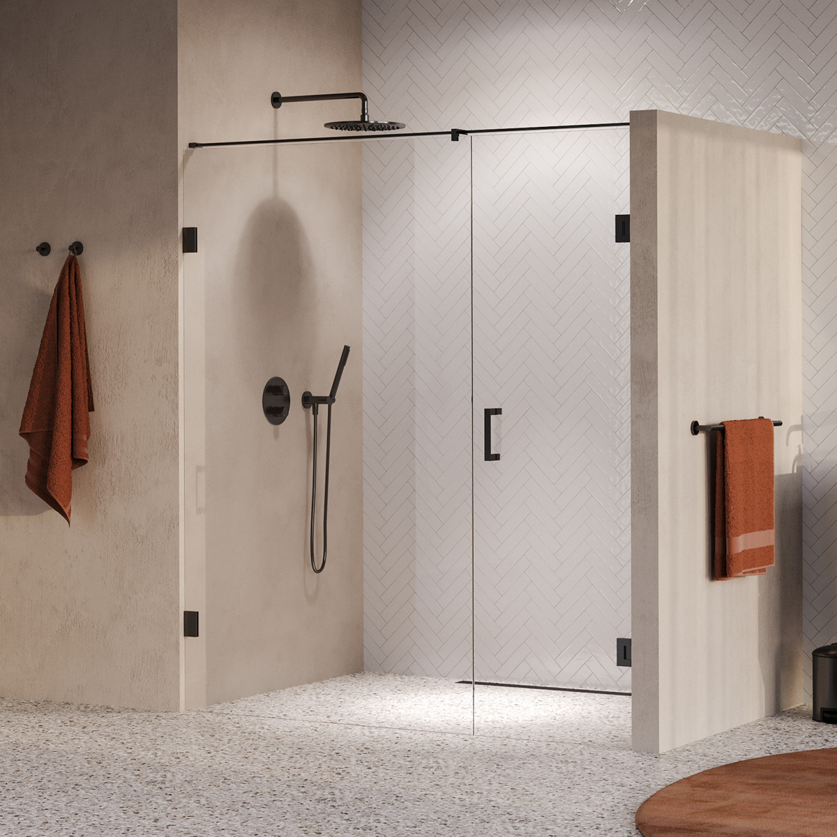 Brauer Void profielloze nisdeur 170cm met draaideur 70cm aan muur gunmetal geborsteld PVD