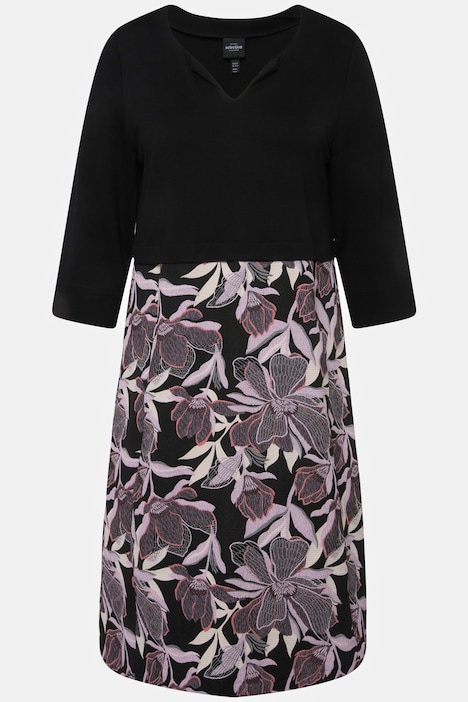 Kleid, Materialmix, Tunika-Ausschnitt, 3/4-Arm