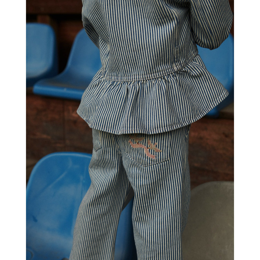 Køb COPENHAGEN COLORS Denim Blue Stripe Y/D Twill Pant W. Wide Leg Og Embroidery