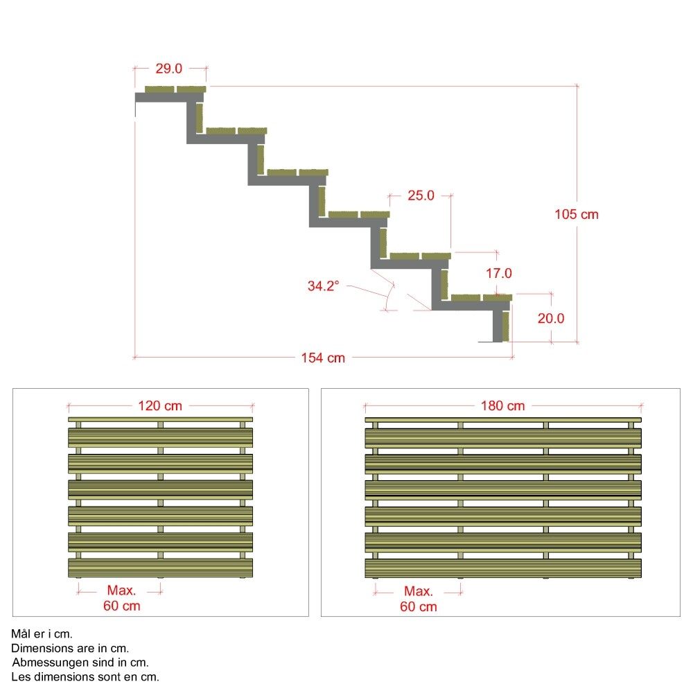 TERRASSETRAPP PLUS 6-STEG 34,2° STÅL 154X105X120CM