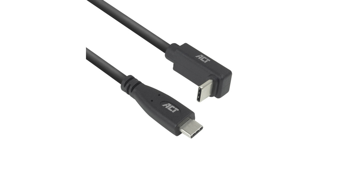 ACT ConnectivityUSB 3.2 USB-C (recht) naar USB-C (omhoog/omlaag haaks) kabel  (Zwart, 10 Gbit/s, 60W, 0,5 meter)