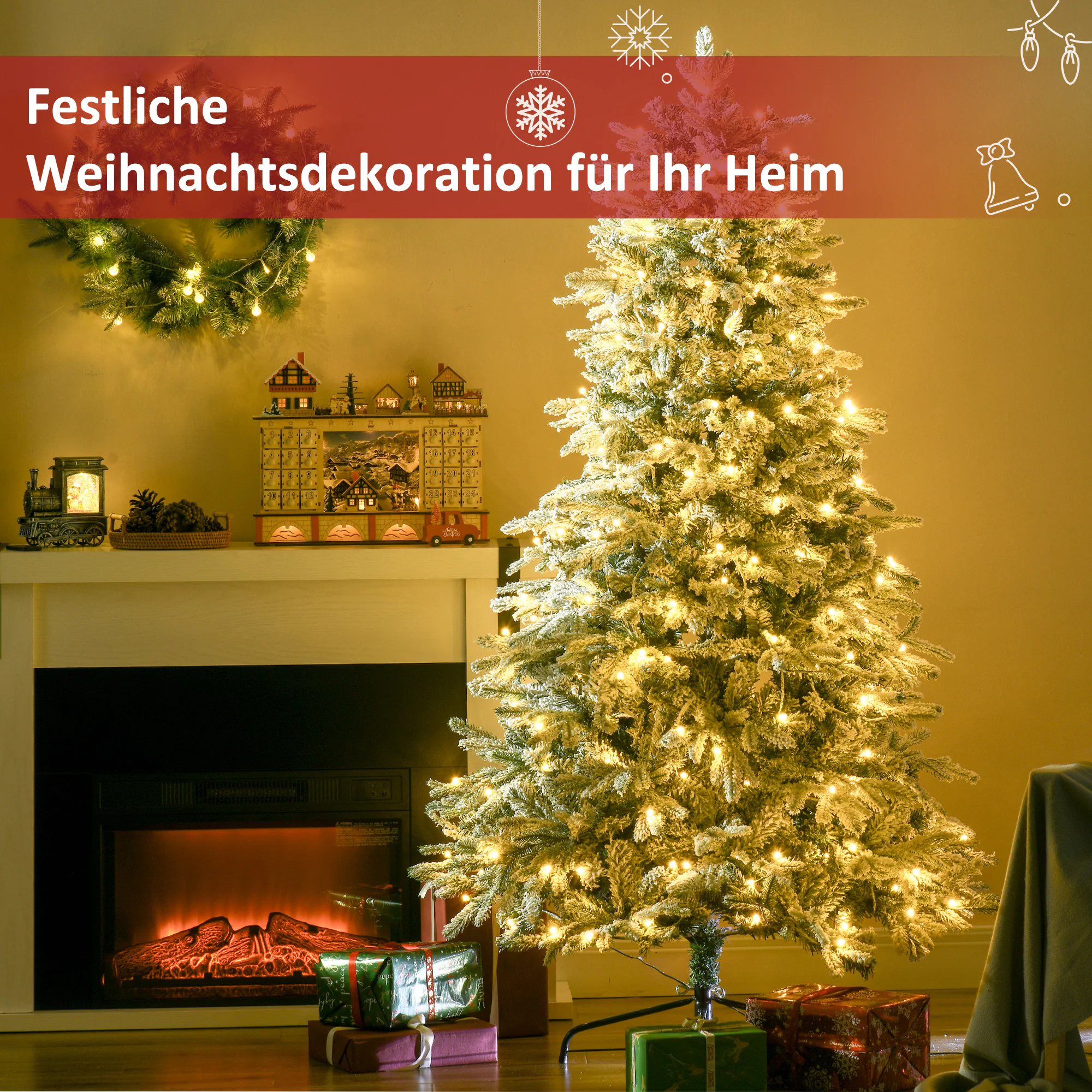 HOMCOM Künstlicher Weihnachtsbaum mit Kunstschnee und 888 Zweigen weiß 105L x 105B x 180H cm
