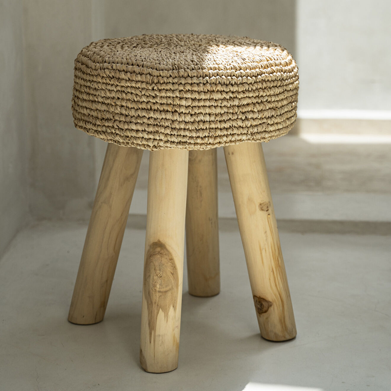 Bazar Bizar Tabouret Raphia naturel - D.35xH.45 cm