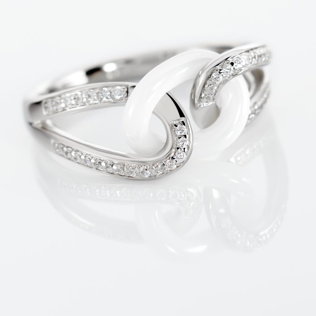 Bague Link Argent Blanc Céramique Et Oxyde De Zirconium