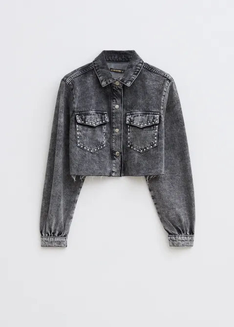 Denim blouse met studs zwart (ZW.USEM)