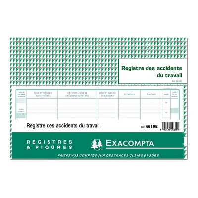 Exacompta - Piqûre 24 x 32 cm - Registre des accidents de travail - 20 pages