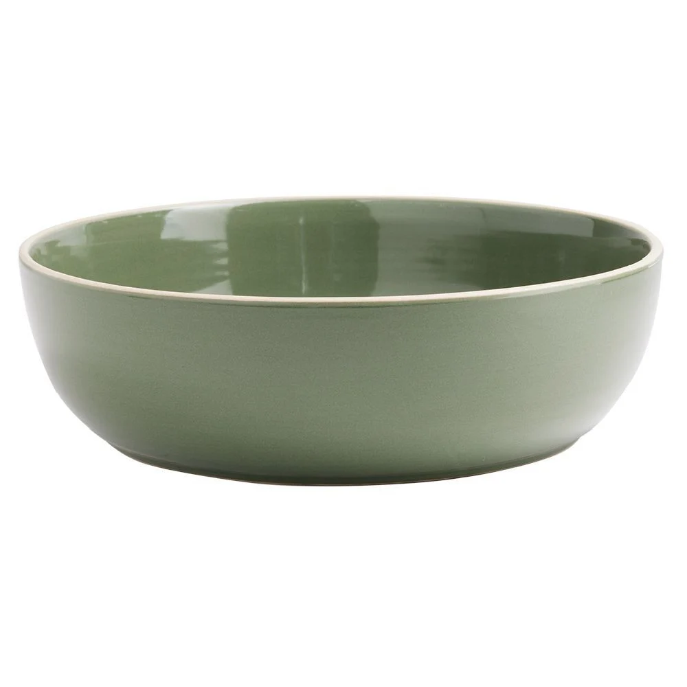 Assiette creuse faïence vert avec liseré crème