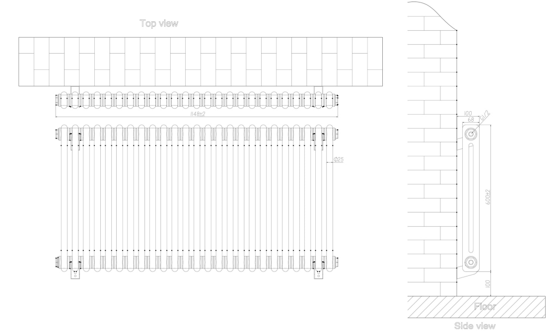 Eastbrook Rivassa 2 koloms radiator 115x60cm staal 1573W zwart mat