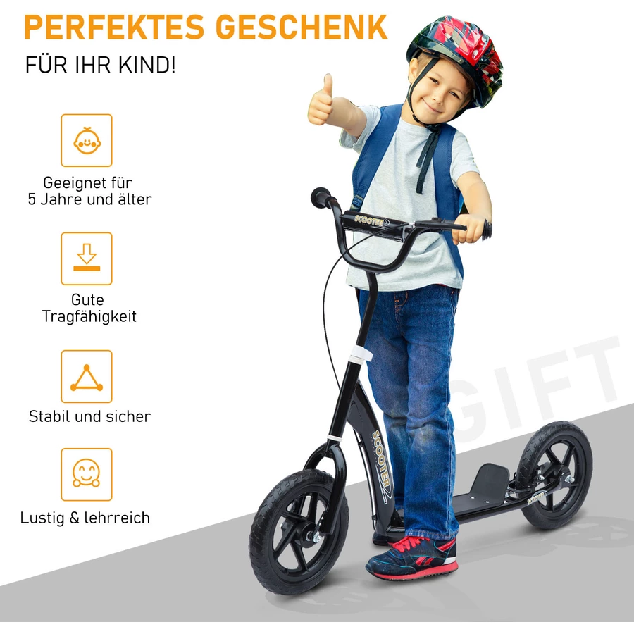 HOMCOM Kinderroller Anti-Rutsch Trittfläche, Metallfahrradständer zum Parken, schwarz