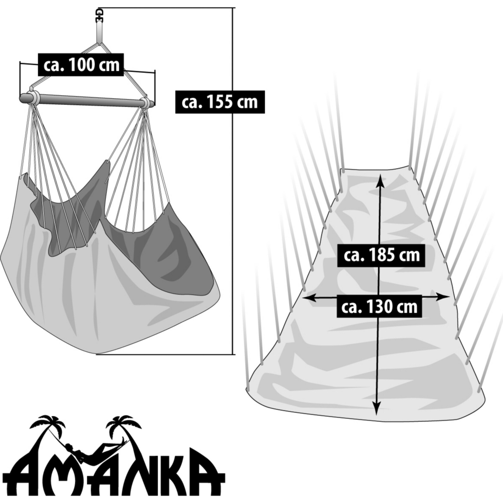 XXL Hängesessel 185x130cm Hängestuhl 2 Personen Hängesitz bis 150kg Baumwolle Hängematte 360° Swifel