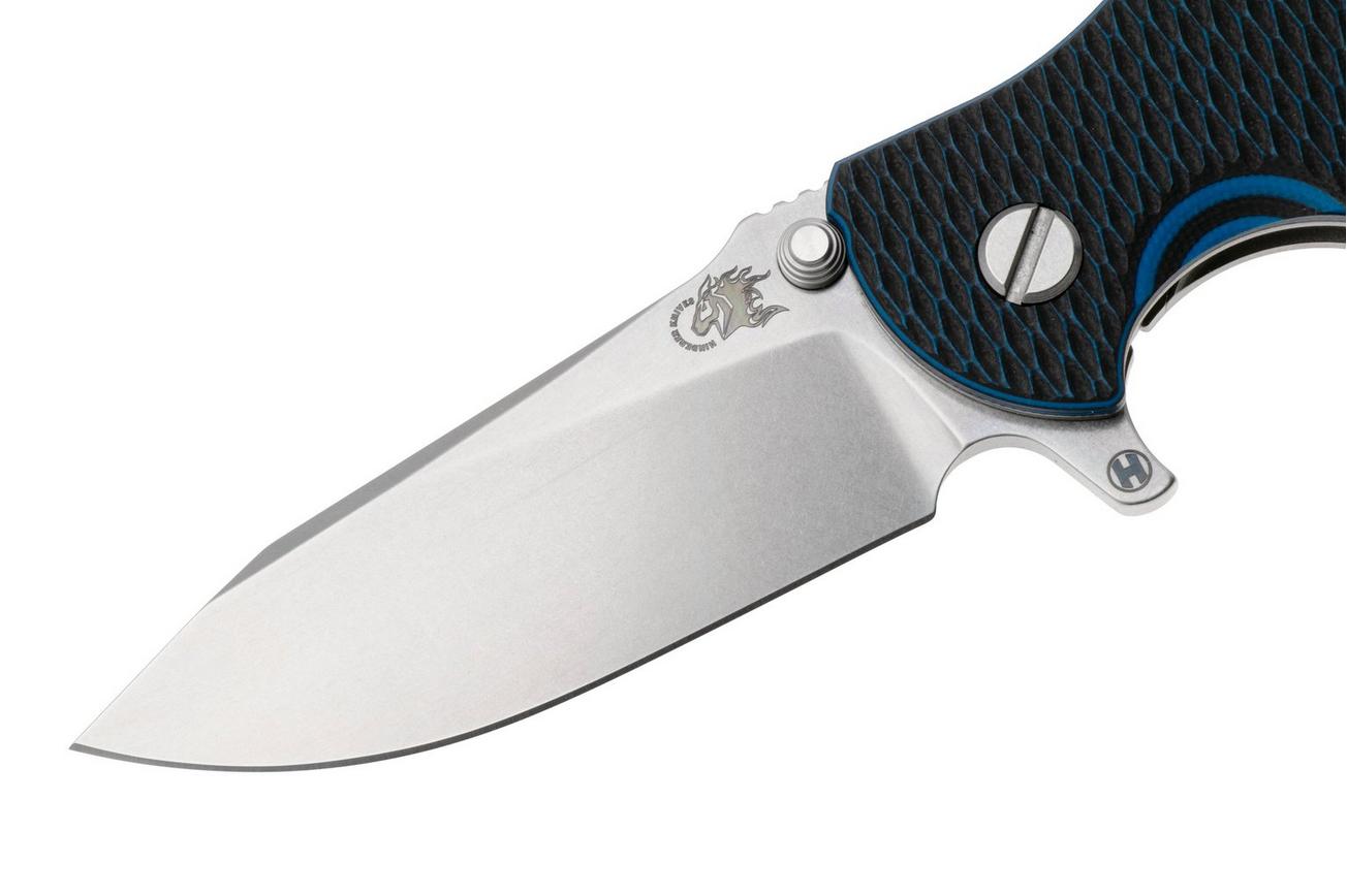 Rick Hinderer Jurassic Slicer, Hollow Ground Magnacut, Stonewashed, Blue/Black G10, zakmes