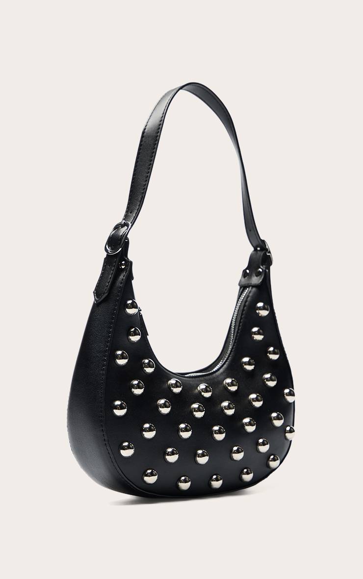 Noir Sac À Bandoulière Incurvé En Synthétique À Clous Bombés