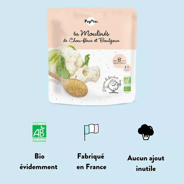 Popote les Moulinés Couve Flor Bulgur +8 meses Bio 180g