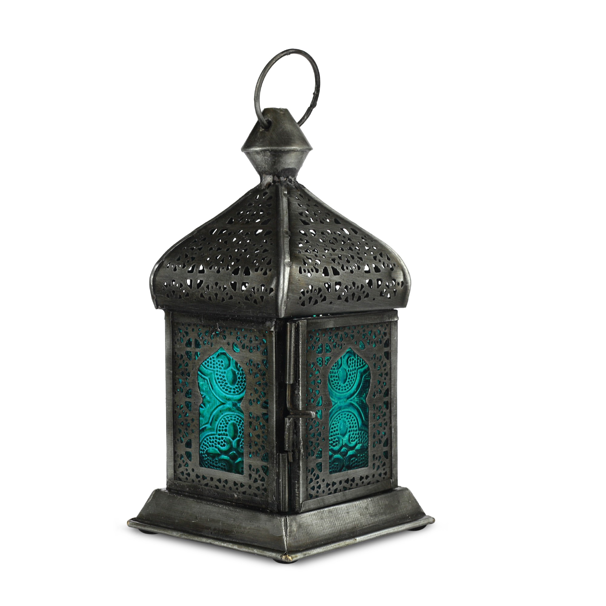 Laterne 'Shumie', türkis, grün, T 8 cm, B 8 cm, H 16 cm von fischer's lagerhaus