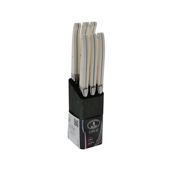 Bloc en bois avec 6 couteaux à steak blanc Laguiole Jean Dubost