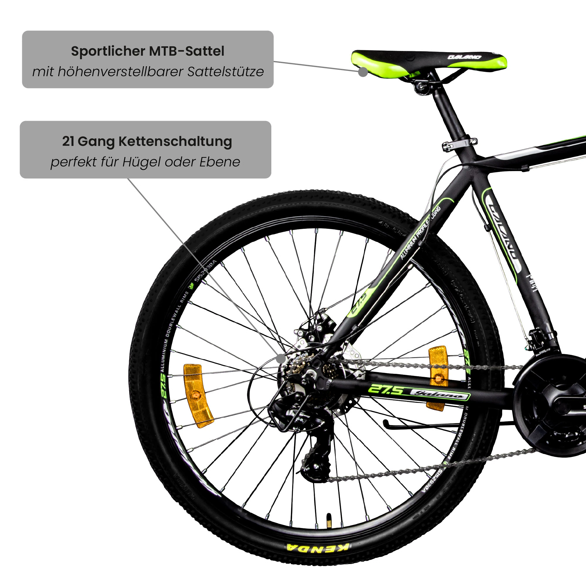 Galano Toxic 27,5 Zoll Mountainbike Hardtail 165 - 190 cm MTB für Damen und Herren 21 Gänge Fahrrad für Erwachsene oder Jugendliche mit Scheibenbremsen