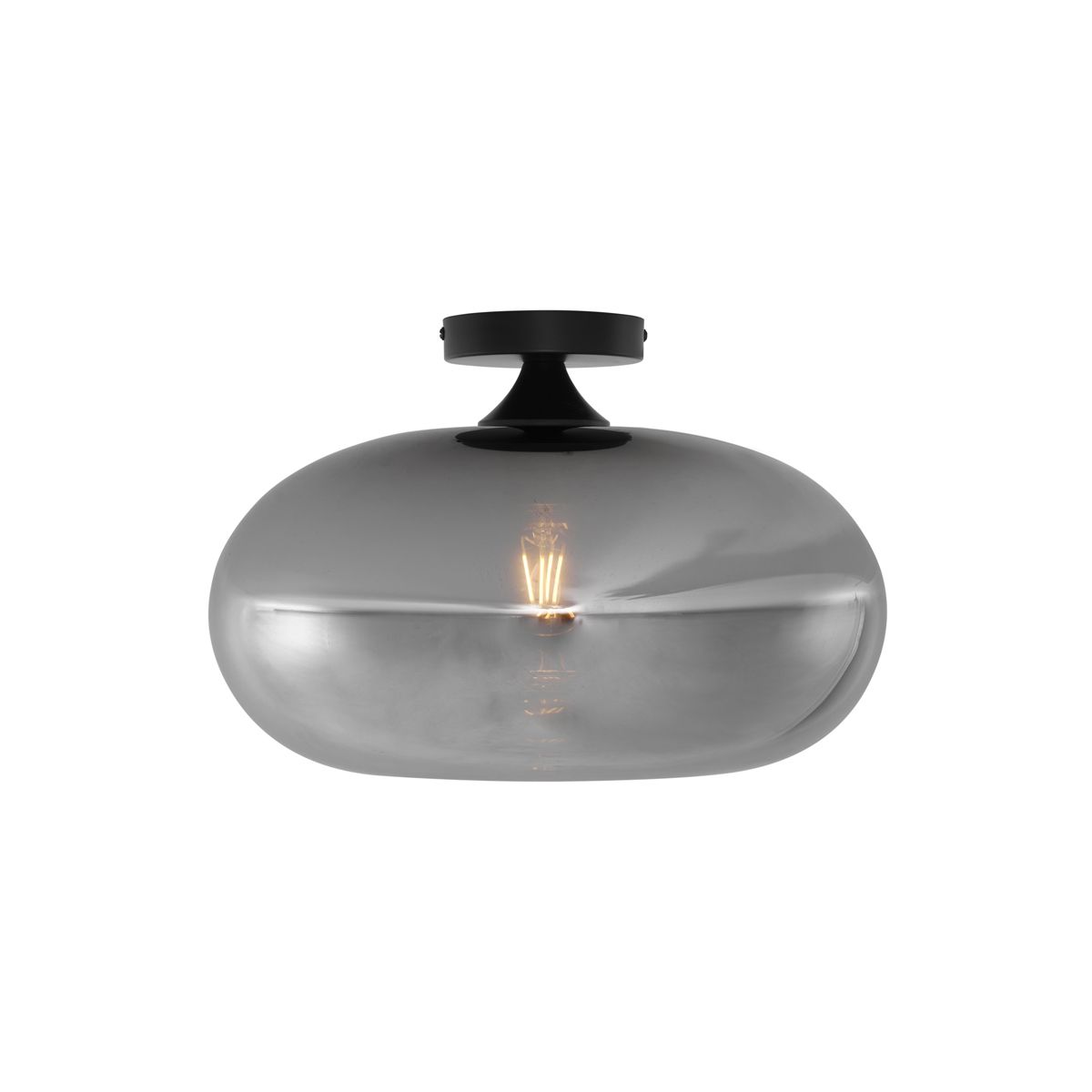 Art Deco plafondlamp zwart met smoke glas 40cm - Busa
