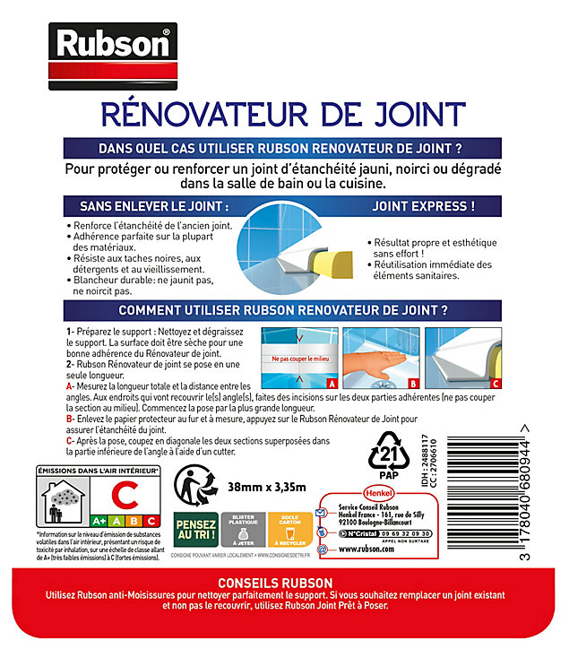 Rénov'Joint Rubson Salle de bain Saine rouleau 38mm x L.3,35 m