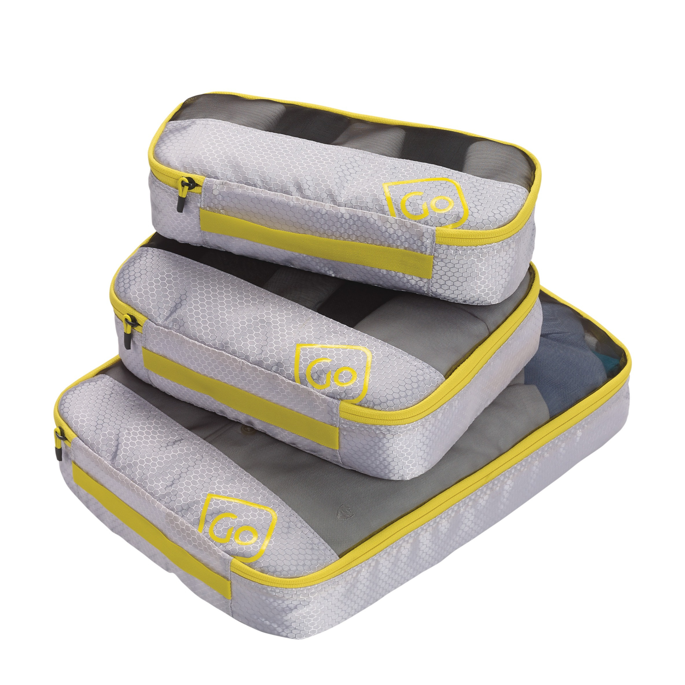 (3-tlg. Set) Triple Packing Cubes Koffer Organizer Reise Gepäck Kleidertaschen Set (286.101) - Grau / Gelb