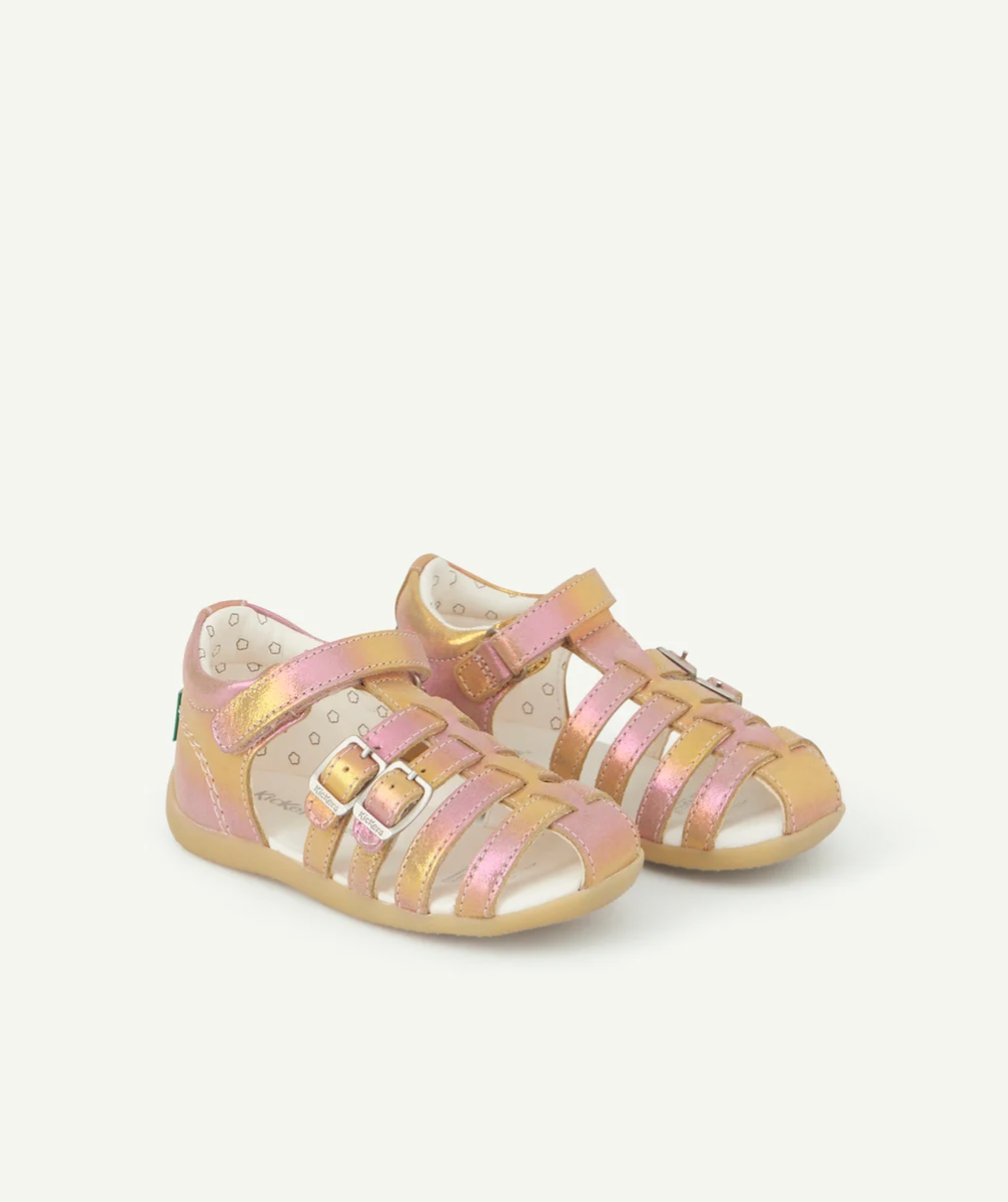KICKERSSANDALES BÉBÉ FILLE BIGKRO ROSE MULTICOLORE EN CUIR
