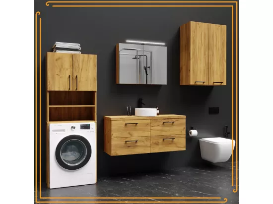 Armoire de Salle de Bain au-dessus de la Machine à Laver Sèche-Linge Colonne Étagère Intégrée pour Appareils Ménagers Chêne Craft
