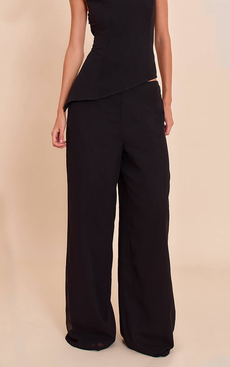 Noir Pantalon Droit En Mousseline