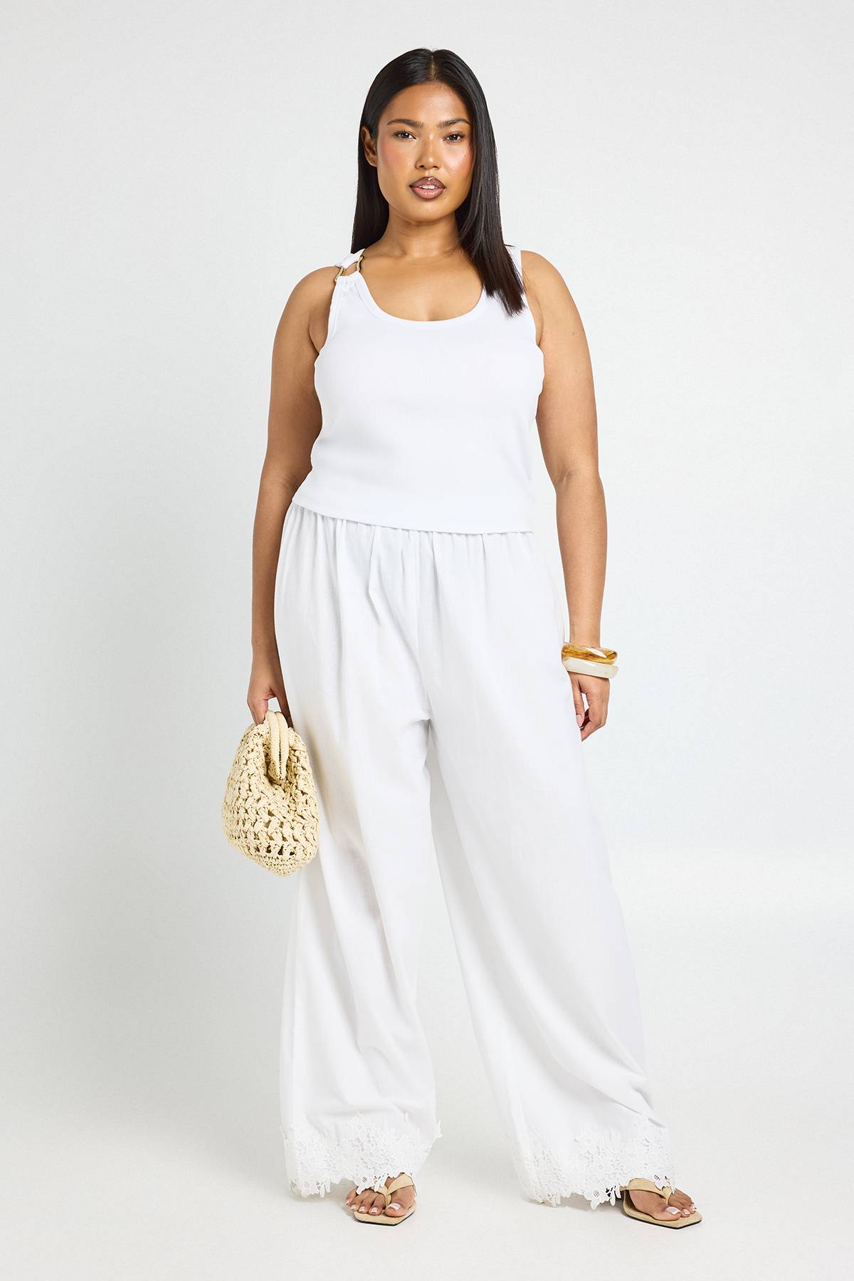 boohoo Pantalon Large Taille Plus Avec Détails De Broderie Anglaise Ajourée