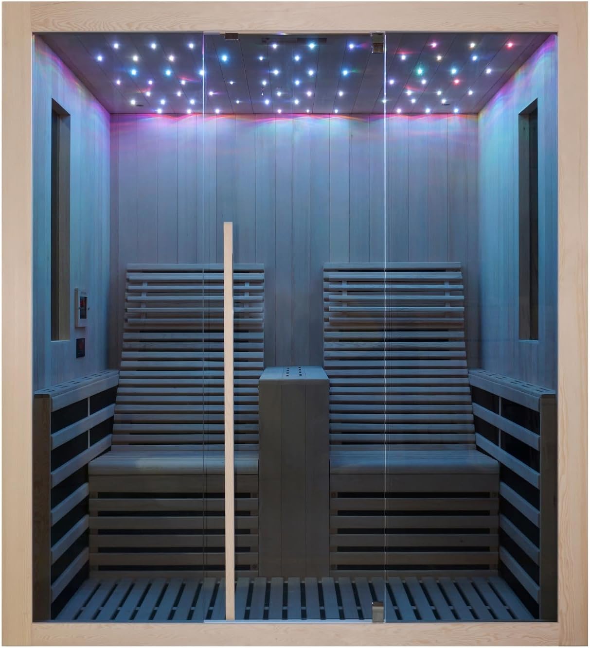 Sanotechnik Infrarotkabine Carbon 2 – 2 Personen Infrarotsauna 180×150×195cm | 14 Carbon-Heizplatten (3100W), LED-Sternenhimmel, Bluetooth-Radio, 6mm ESG-Glas – Art.Nr.: F10180
