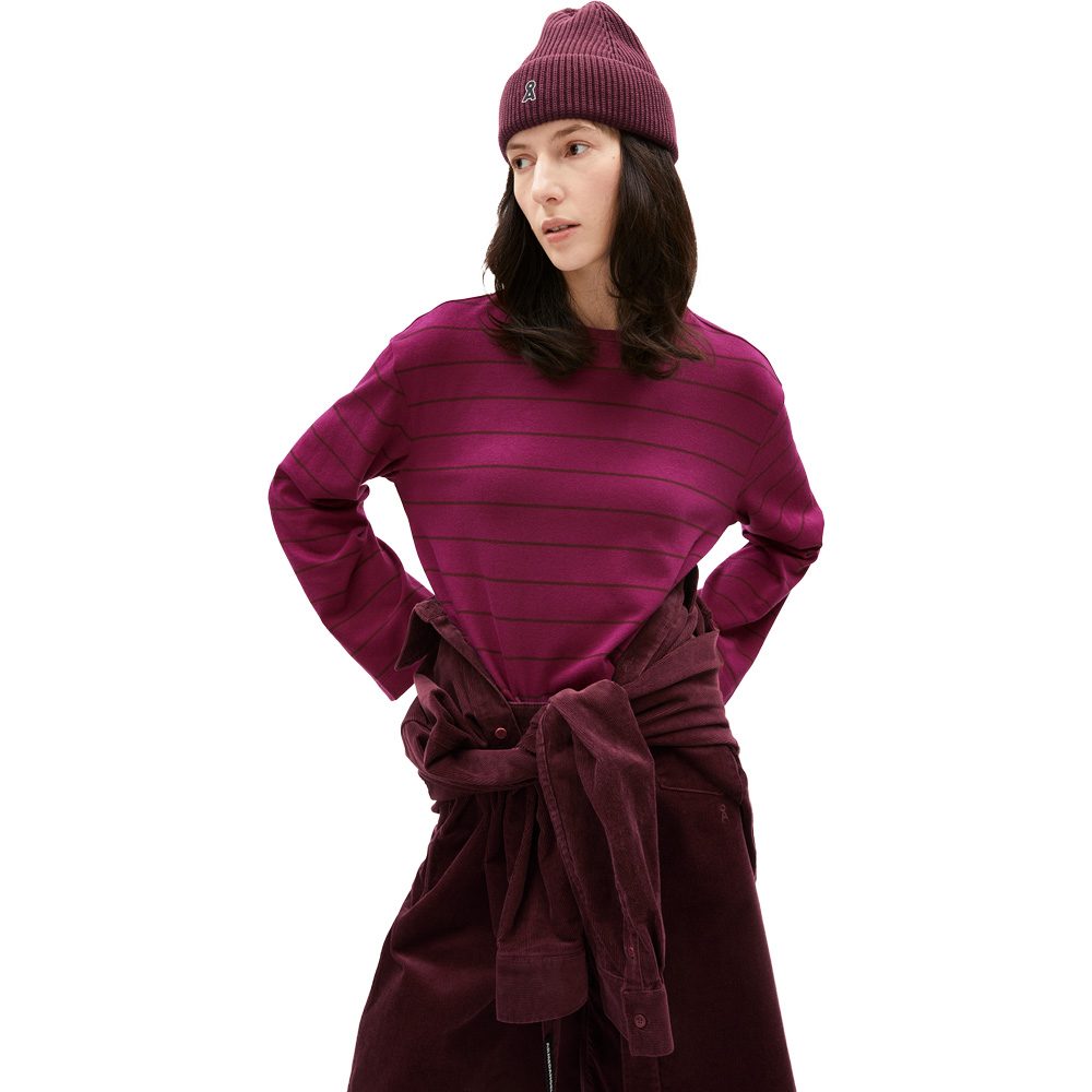 Armedangels Marynaa Fine Stripe Longsleeve Damen cherry juice-cranberry juice