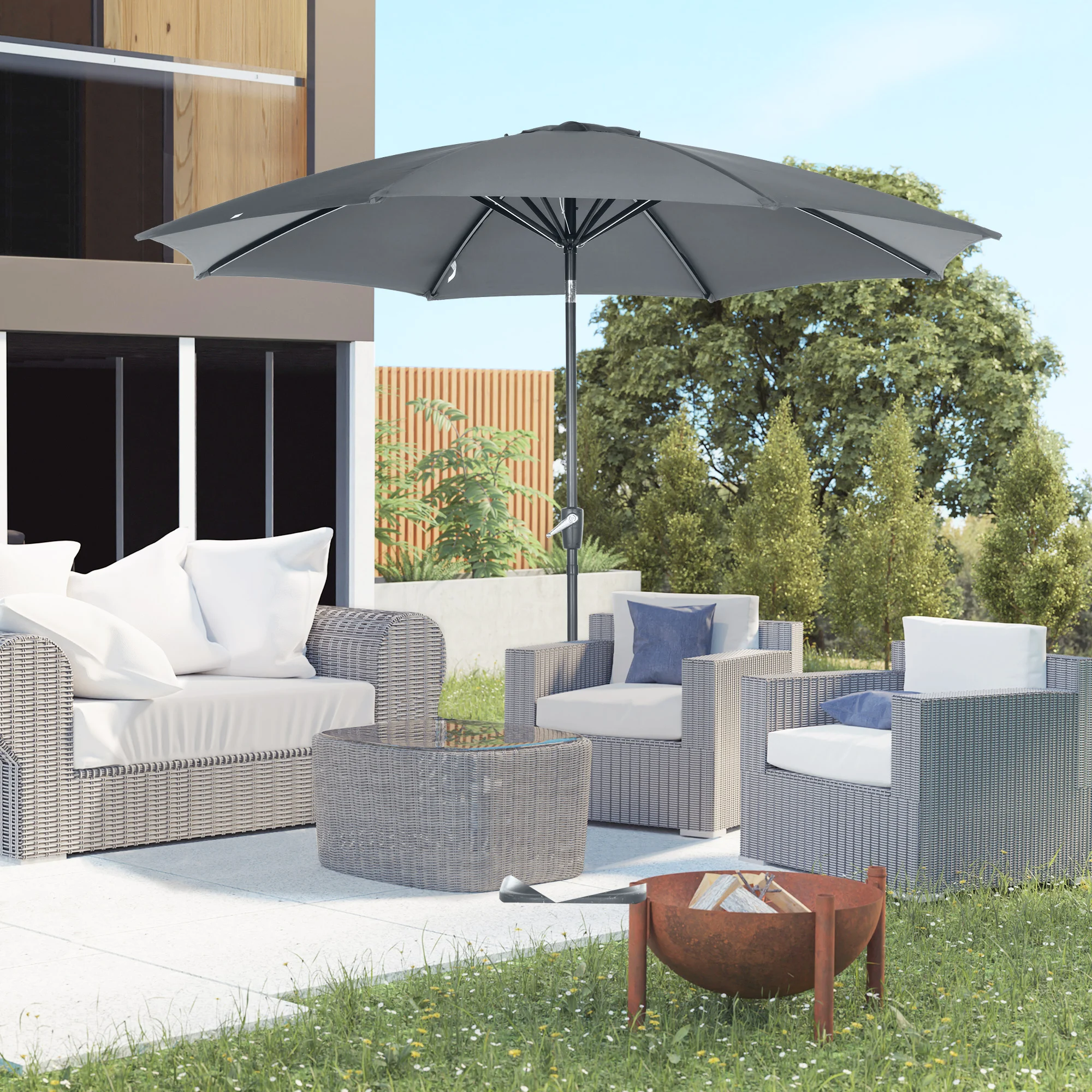 Guarda-sol de jardim cinza Outsunny
