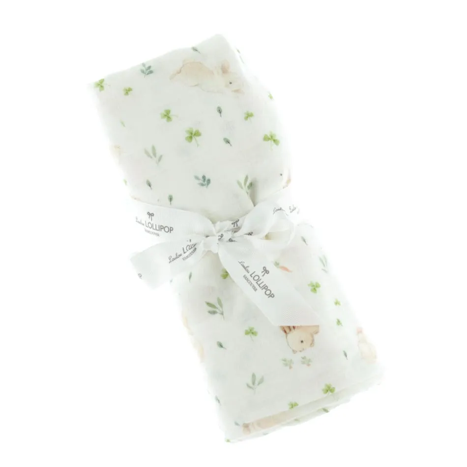 Loulou Lollipop Drap Contour Mousseline Bambou + Couverture - Lapins