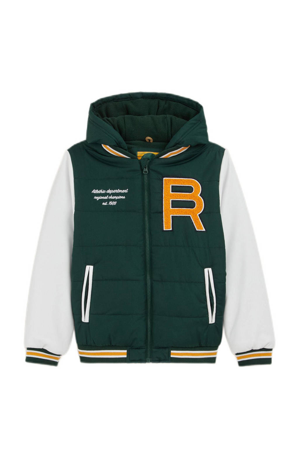 WE Fashion baseball jacket donkergroen/wit/geel
