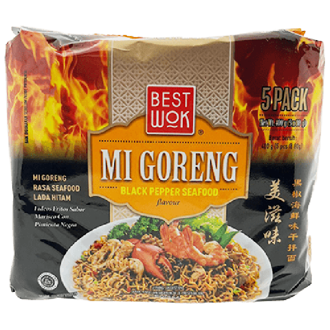 Best Wok Instant Mi Goreng Zwarte Peper Zeevruchten Smaak 5x80g