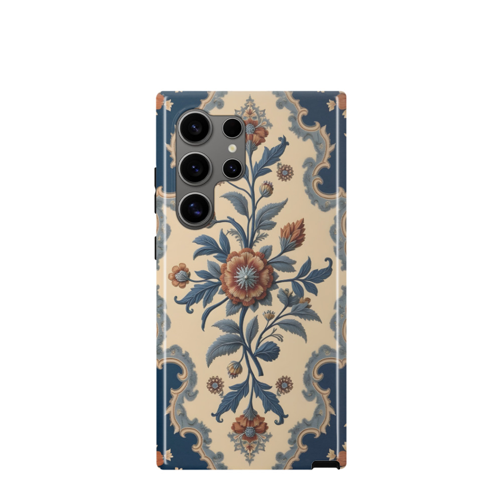 Samsung Galaxy S24 Ultra Hybrid (Kunststoff / Gummi) Hülle Barocker Blütenzauber - Blau