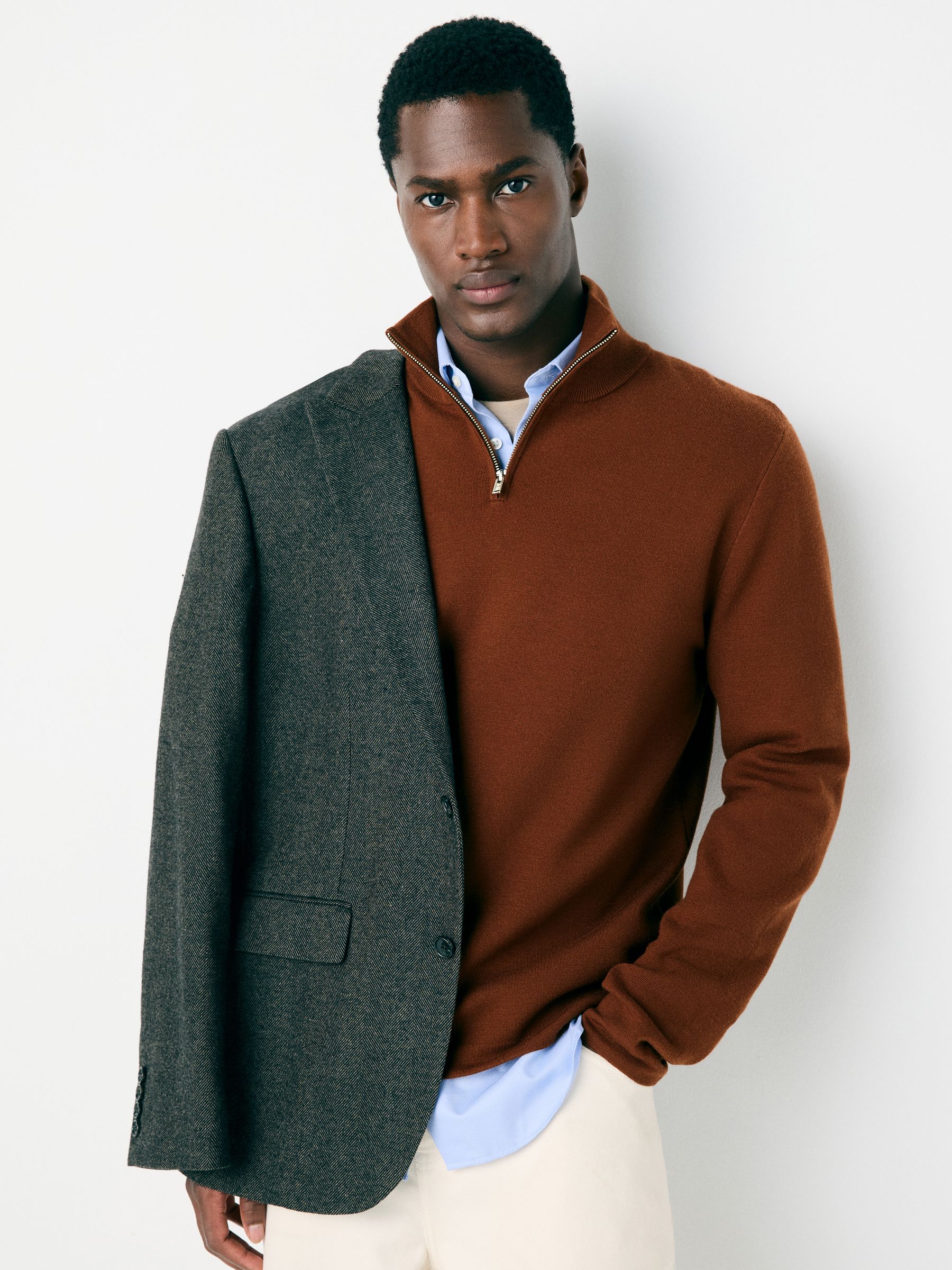 Roestbruin - Regular Fit Premium Mid Weight Zip Neck Jumper