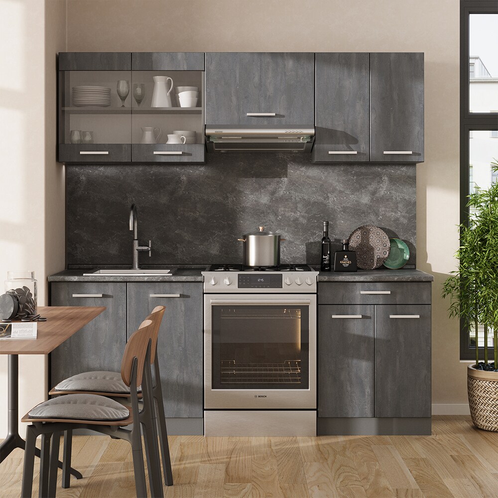 Vicco Küchenzeile R-Line 200 cm Schwarz Beton Anthrazit ohne Arbeitsplatte