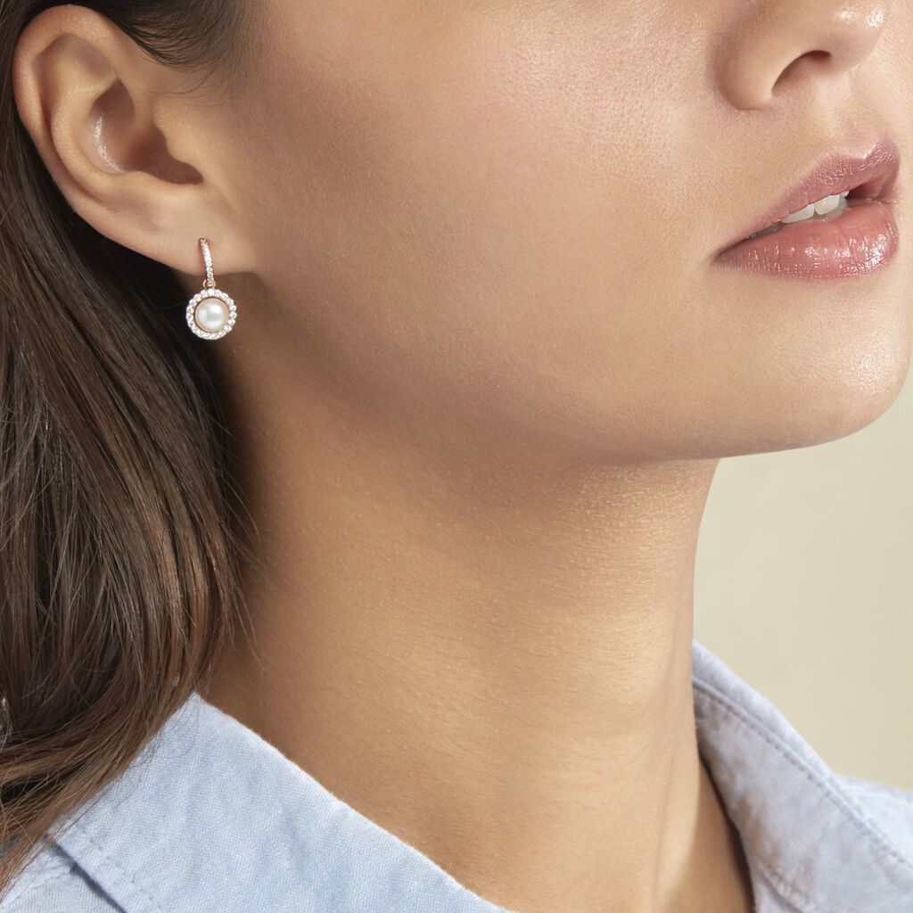 Boucles D'oreilles Pendantes Olivia Argent Rose Perle Culture Oxyde