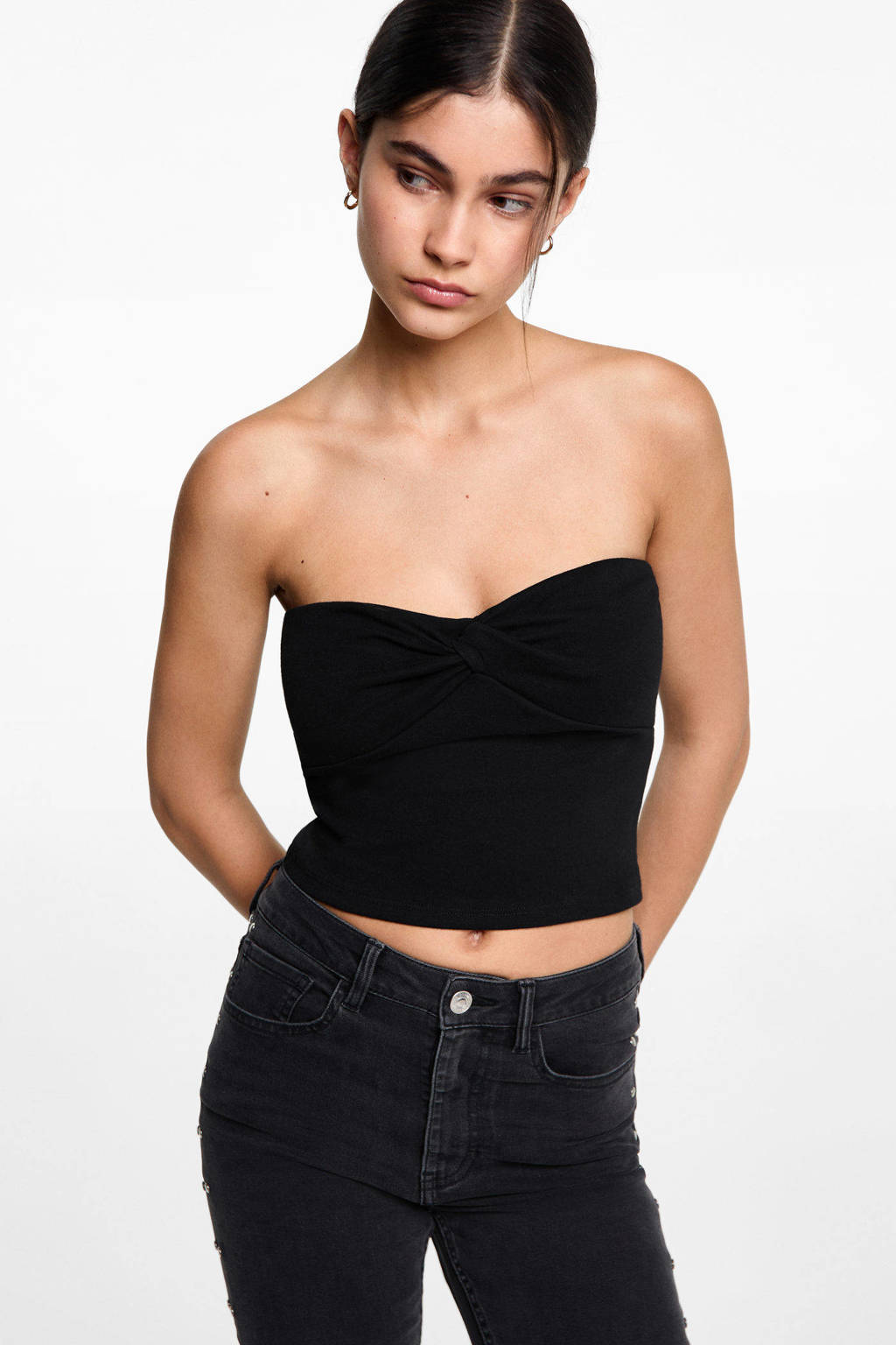MANGO TEEN cropped strapless top zwart