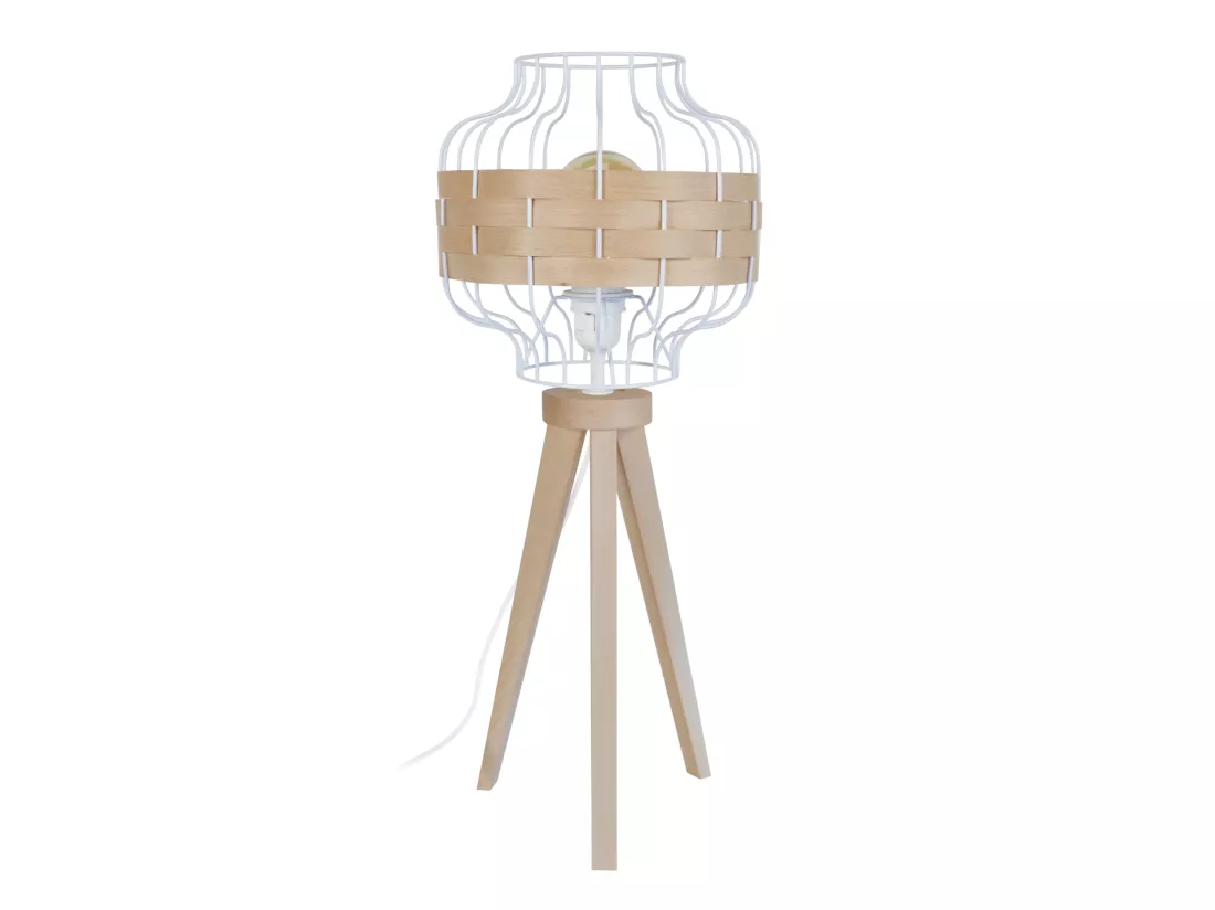 TRESSÉ-RANGOON A - Lampe a poser trépied bois naturel et blanc
